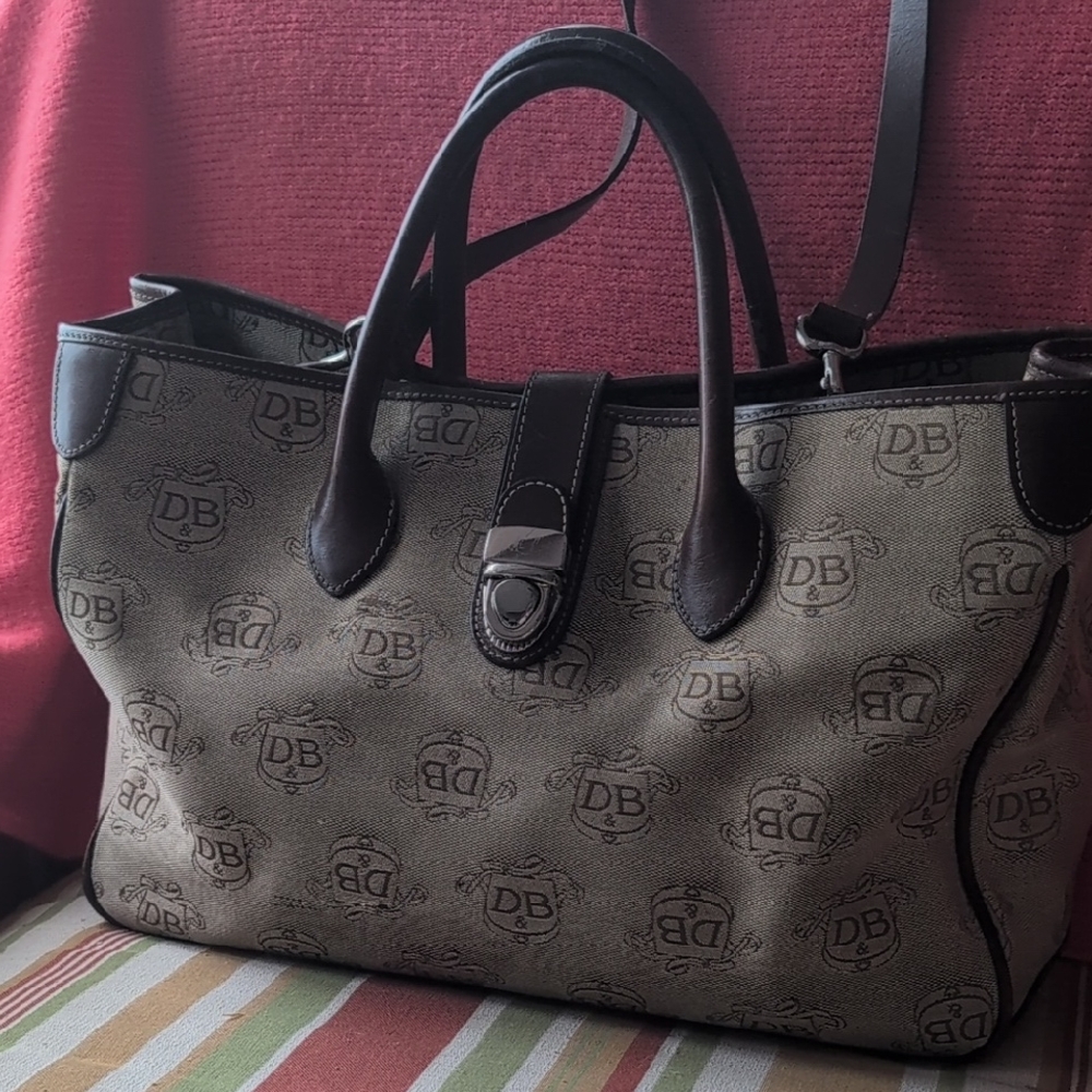 Dooney & Bourke Tan and Brown Logo Satchel Bag